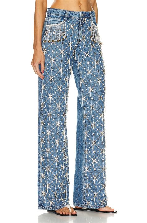 PatBO Hand-beaded High Waist Jean in Denim | FWRD