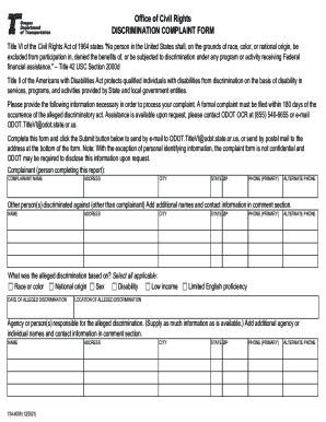 Fillable Online Office of Civil Rights DISCRIMINATION COMPLAINT FORM ...