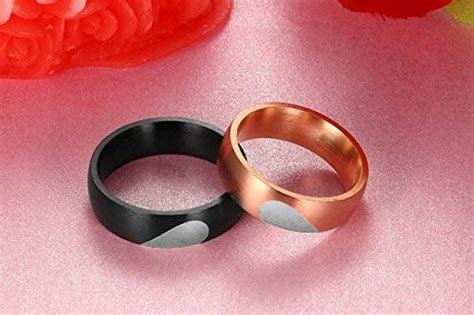 Buy Peora Stainless Steel Thick Black Rose Gold Heart Design Couple ...