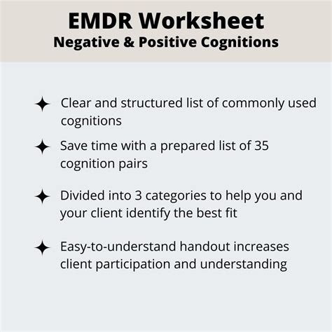 EMDR Therapist Handout - Negative Positive Cognitions Worksheet ...