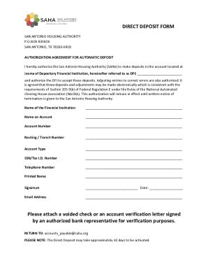 Fillable Online Get the free DIRECT DEPOSIT FORM - San Antonio Housing ...