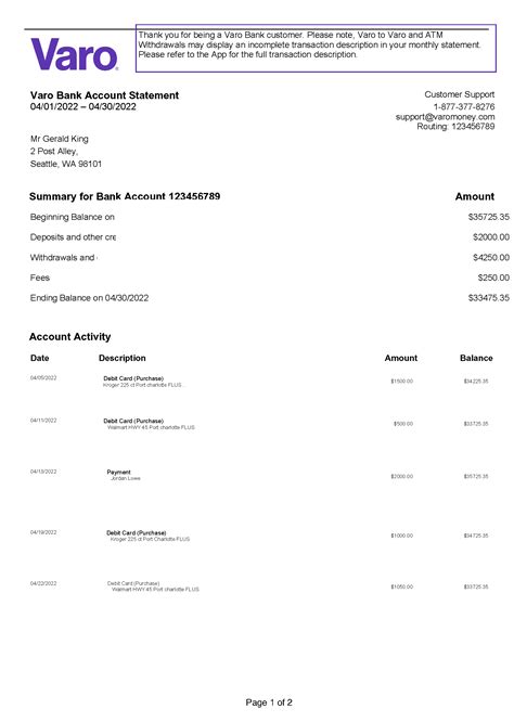 USA Varo Bank Account Statement Template in Word & PDF formats – 2 ...
