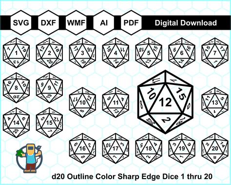All d20 Faces Vector Bundle, d20 SVG, Polyhedral Sharp Edge dice SVG ...