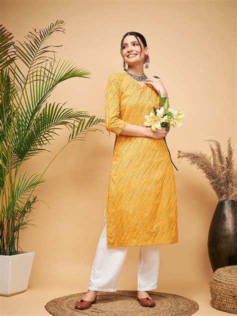 MUSTARD LEHRIYA ANGRAKHA STYLE STRAIGHT KURTA