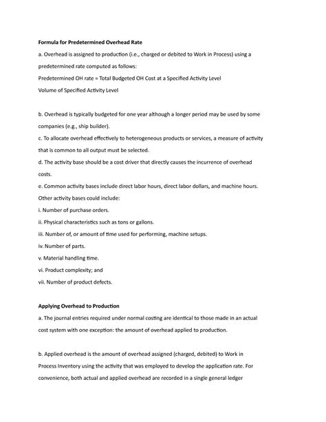 Predetermined overhead rates - Formula for Predetermined Overhead Rate a. Overhead is assigned ...