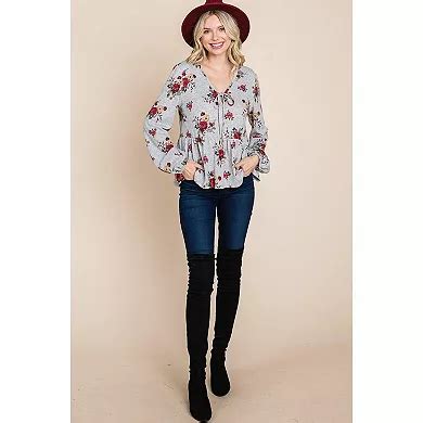 Floral Hacci Printed Babydoll Top With Elastic Cuff Sleeves