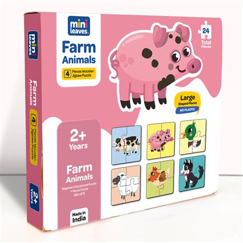 Farm Animals 4 Piece wooden Puzzle 2+ Years – Mini Leaves – Minileaves Toys