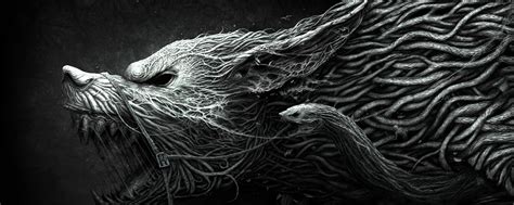 Download wallpaper 2560x1024 wolf, teeth, drawing, aggression, black ...