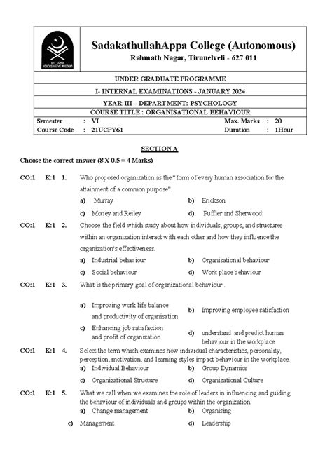 OB Internal January - SadakathullahAppa College (Autonomous) Rahmath ...