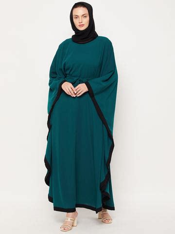 Nabia Bottle Green Nida Matte Maxi Kaftan Abaya With Georgette Scarf