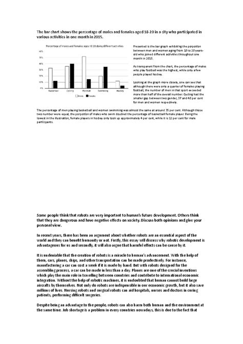 Writing 20 - 67IEI7I - The bar chart shows the percentage of males and ...
