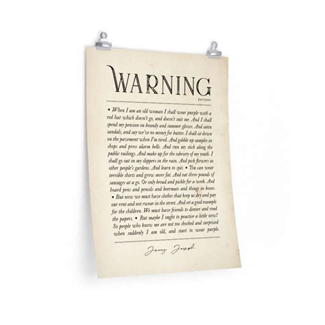 Warning Poem Print, Jenny Joseph, When I Grow Old I Shall Wear Purple ...