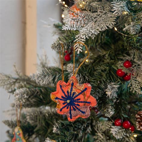 Zero Waste Orange Snowflake Embroidered Christmas Ornament Set Of 2 ...