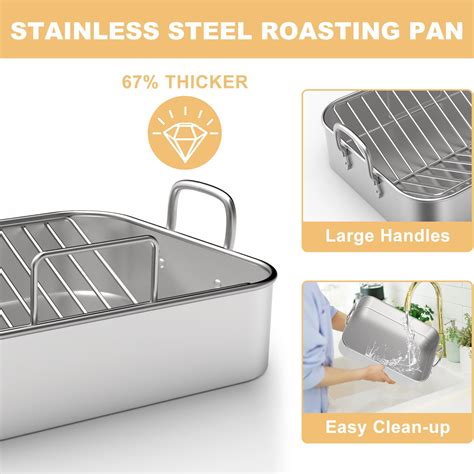 Snapklik.com : Roasting Pan, EWFEN 1713 Inch Stainless Steel Turkey Roaster