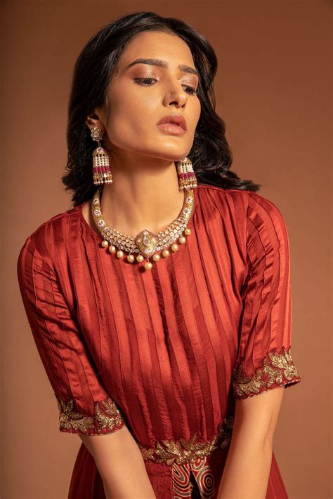 Maroon Patchworked Anarkali with ajrakh Pant – Sejal Kamdar Designs
