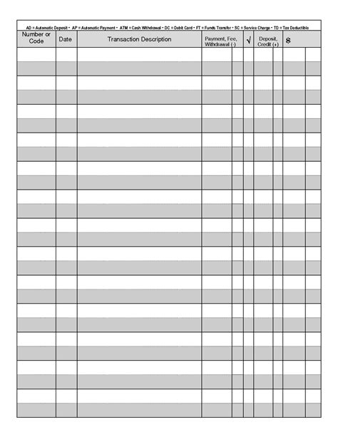 Printable Check Register | Blank Checkbook Register