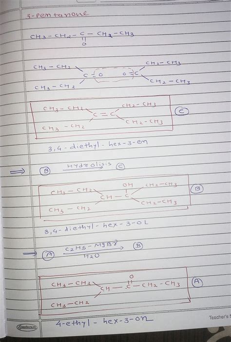 A ketone C8H16O (A) reacts with ethyl magnesium bromide to give a ...