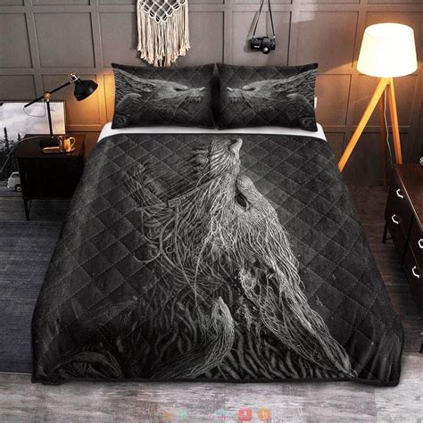 Buy Fenrir Wolf Black Viking Quilt Bed Set Viking Fenrir Wolf Quilt ...