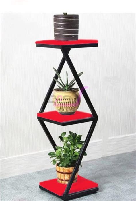 BROWN ART SHOPPEE 3 Tier 3 Potted Iron-Wood Plant Stand, Curved Flower ...