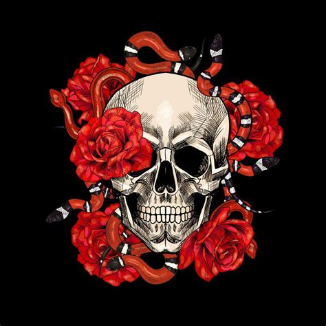 5 Ace skul with roses wall sticker poster of skull,cartoon(size:12x18 ...