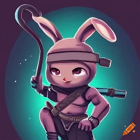 Cartoon ninja rabbit with a sleek look and ninja weapons on Craiyon