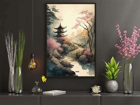 Watercolor Japanese Painting Watercolor Landscape Wall Art Poster ...