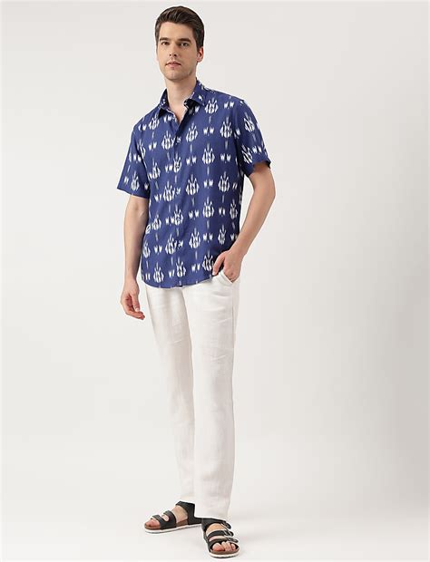 Buy Linen Blend Printed Spread Collar Shirt at Marks & Spencer