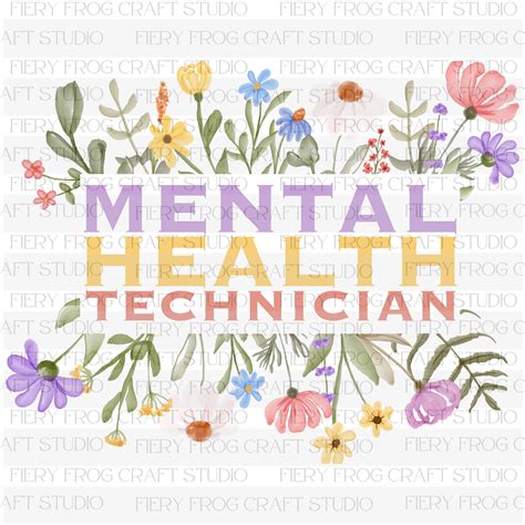 Mental Health Technician PNG, Pastel Floral Design, Transparent Background, Sublimation ...