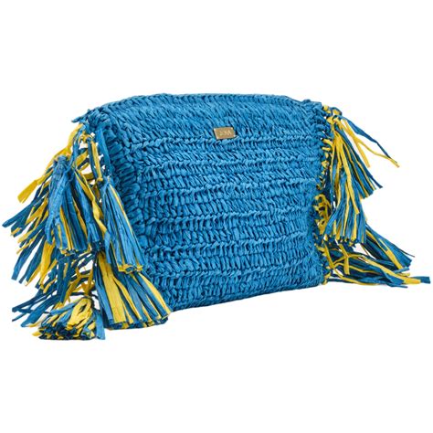 JENA Electric Blue & Yellow Raffia Clutch with Tassels