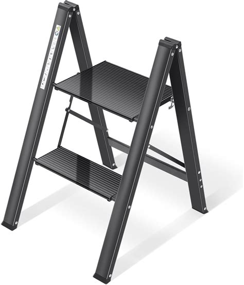 KINGRACK Aluminium 2 Step Ladder with Wide Steps, Lightweight Folding ...