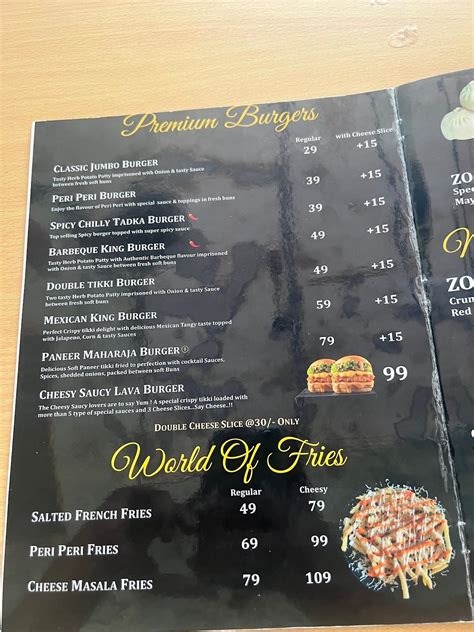 Menu at ZORKO, Valsad