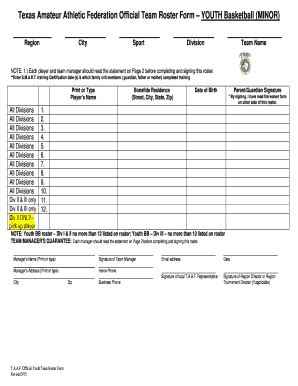 Fillable Online Roster - Youth BB team.doc Fax Email Print - pdfFiller