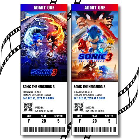 Editable Sonic 3 Movie Ticket, Sonic the Hedgehog 3 Movie Ticket, Sonic ...