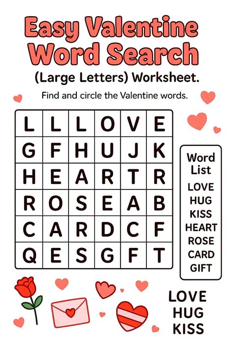 Valentine Word Search Worksheets - Free Image & PDF Printables