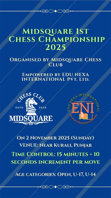 Midsquare 1st Chess Championship 2025, Kurali,punjab, Mohali, 1 March ...