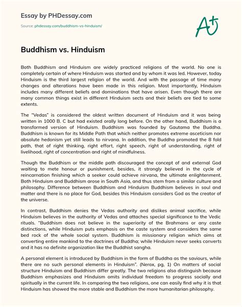 Buddhism Vs. Hinduism Compare And Contrast Essay Example - PHDessay.com