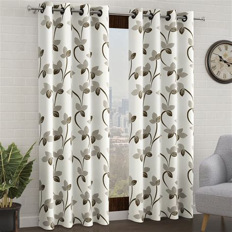 2 Pcs White Nature Floral Print Polyester Window/Door/Long Door Curtai ...