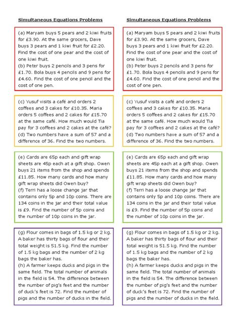 Word Problems Using Simultaneous Equations 的图像结果