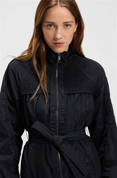 BOSS - Water-repellent jacket with belt and gathered details - Dark Blue