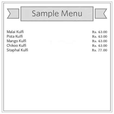 Menu at Vicky Kulfi Parlour, Mumbai, 2