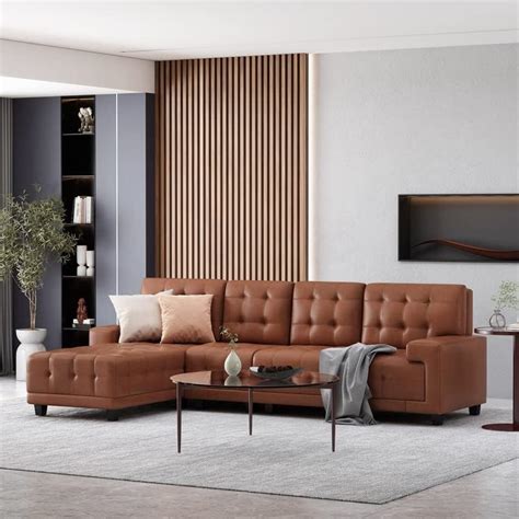 Caradel Mosco 6 Seater L Shape Leatherette Sofa Set LHS in Brown Color ...