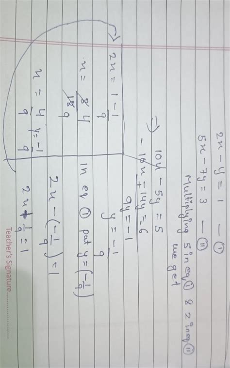 Solve the following pair of linear equations by the elimination method ...