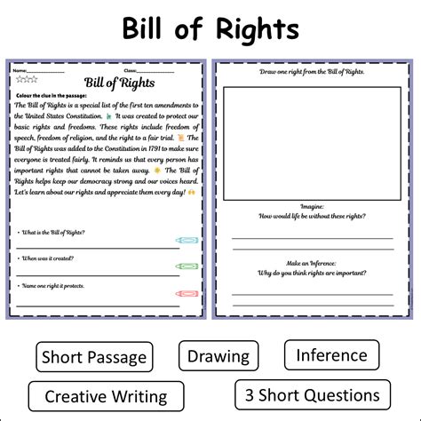Bill of Rights | Short Reading Comprehension Creative Worksheet ...
