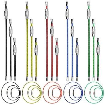 Swpeet 45Pcs Metal Wire Keychains Kit, 5 Colors and 3 Sizes Cable ...