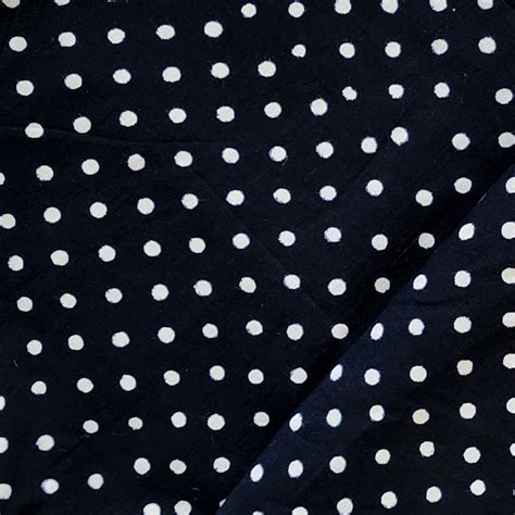 ( PRE-CUT 1.45 METER ) Pure Cotton Black And White Polka Hand Block Pr ...