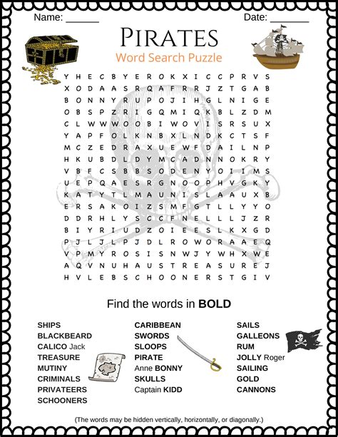 Pirate Puzzles Printable Crossword Puzzle About Pirates For Children