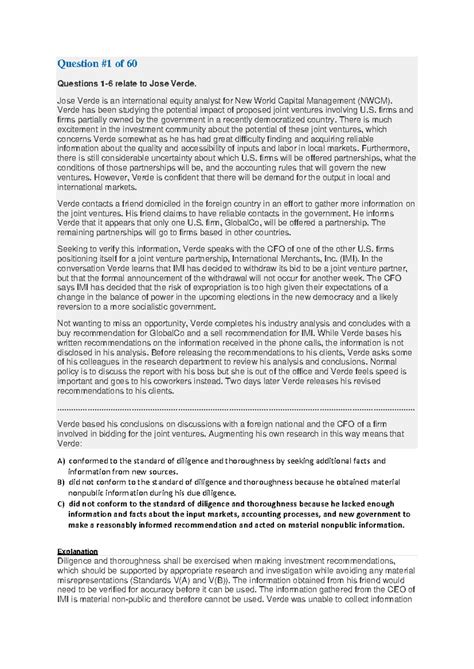 CFA 2023 V1 Exam 3 Afternoon - Answer Key and Explanations - Studocu