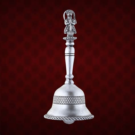 Silver Pooja Bell Ghanti for Mandir Pooja (Hanuman Figure) ~ CaratCafe
