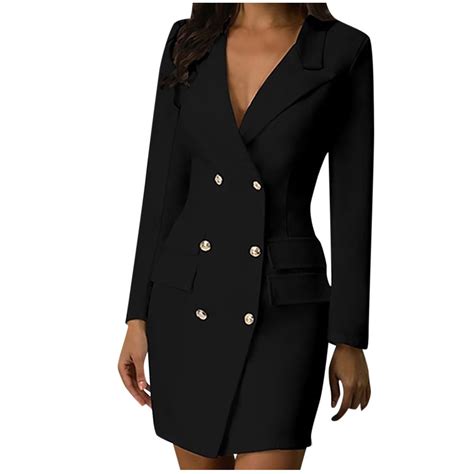 Luxalzxs Womens Blazer Dresses Solid Double Breasted Button Front Style ...
