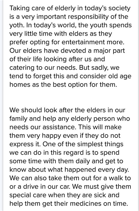 essay on caring for the elderly - Brainly.in